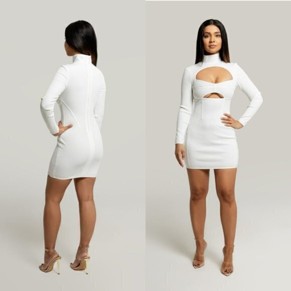 Natalia Cut Out Long Sleeve Bodycon Dress In White